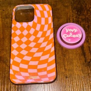 Sonix iPhone 15 Pro Max & Very Cutesy Pop Socket Pink Orange Mag Safe Phone Case